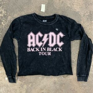 NWT Faded AC/DC Vintage Graphic Crop Top Shirt Pink Gray - OBO